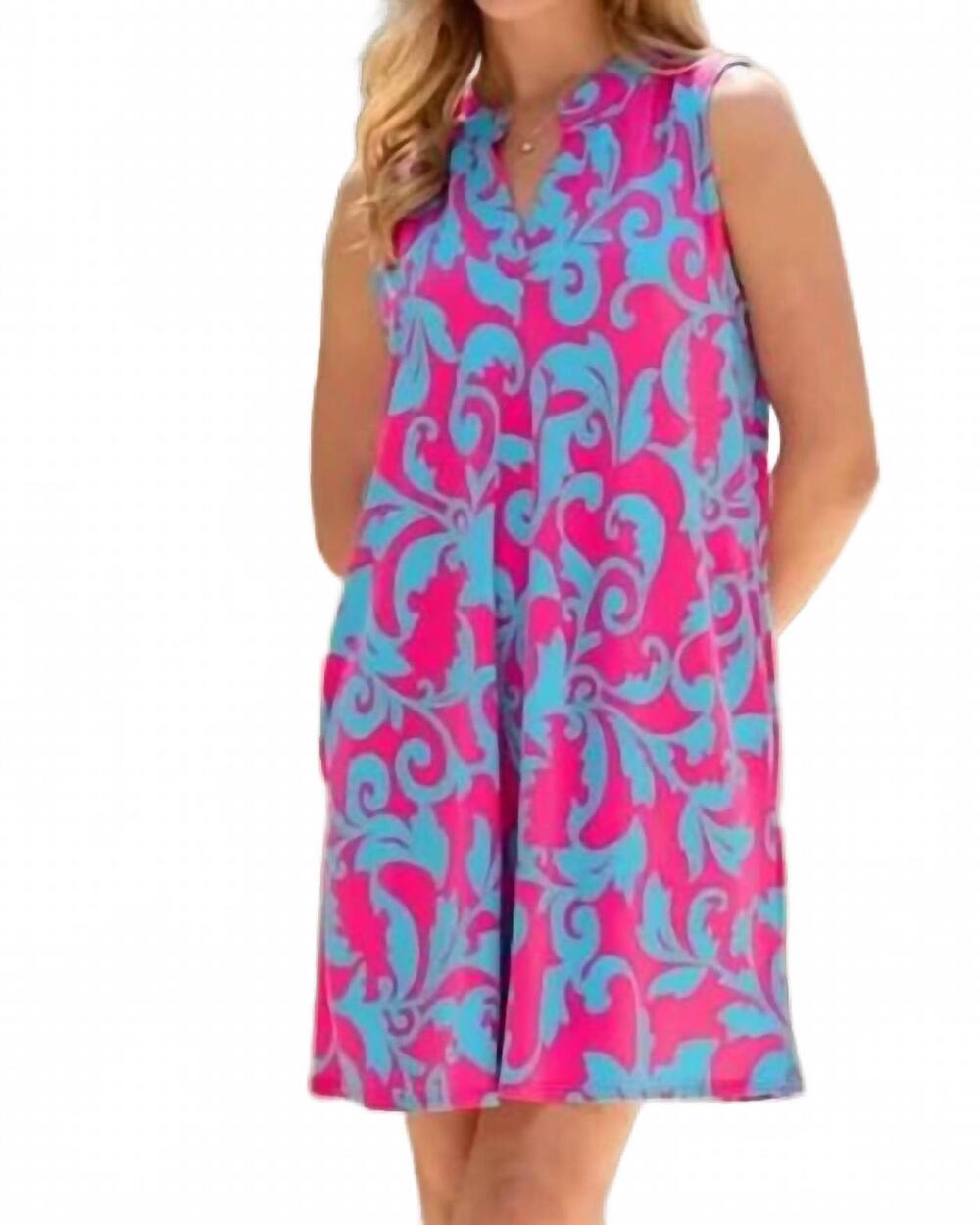 NEW DEAR SCARLETT mandarin collar dress in hot pink and aqua